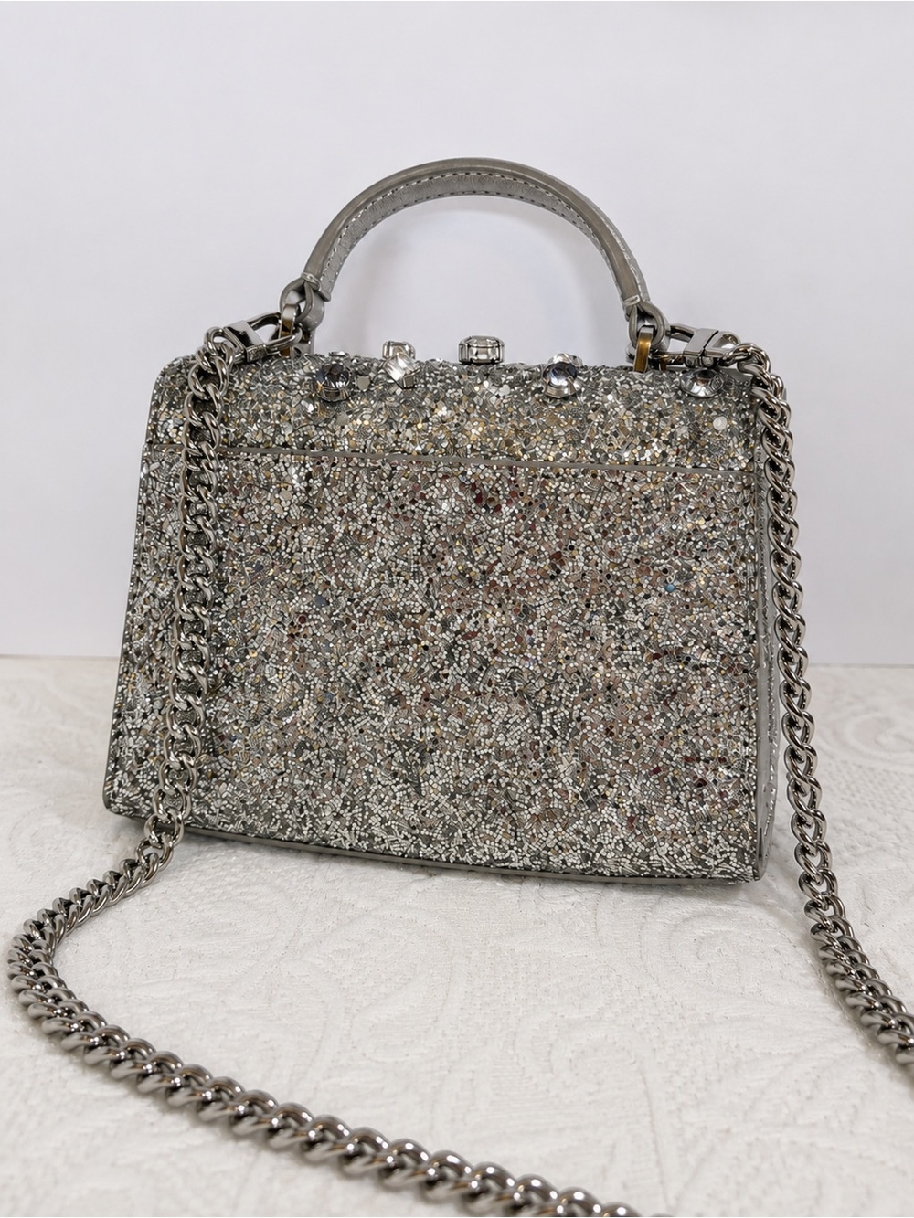 Kate Spade Silver Glitter Jeweled Crystal Top Handle Crossbody Bag - Picture 2 of 3